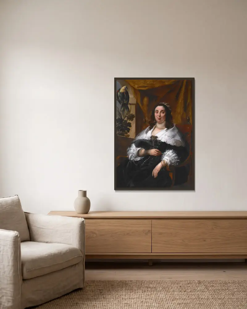 Porträtt av en dam av Jacob Jordaens inramad på en vägg