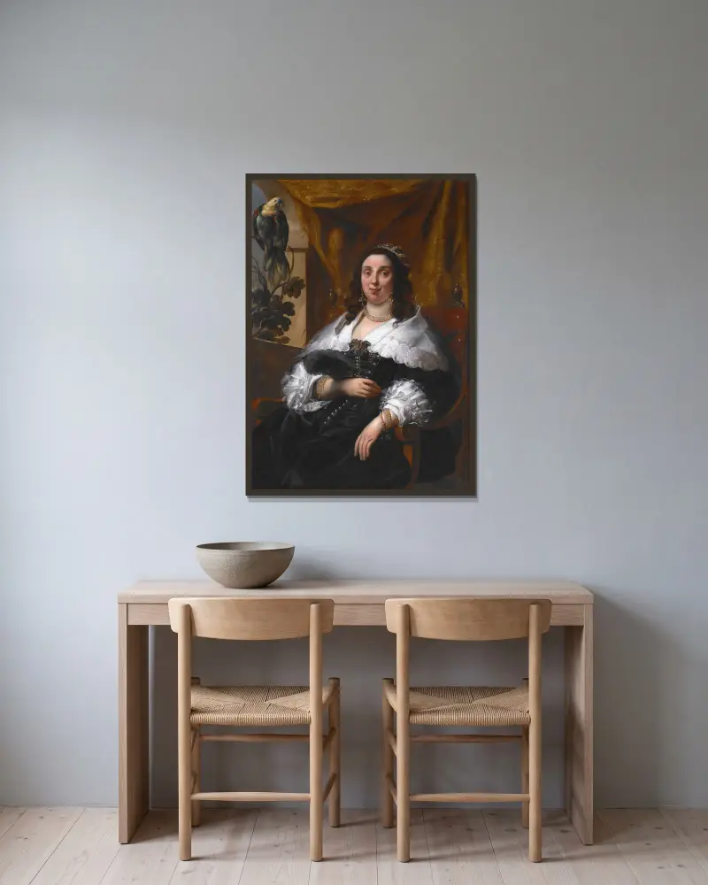 Porträtt av en dam av Jacob Jordaens inramad på en vägg