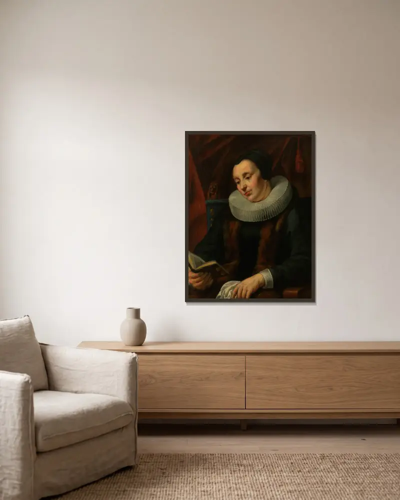 Porträtt av en kvinna av Jacob Jordaens inramad på en vägg