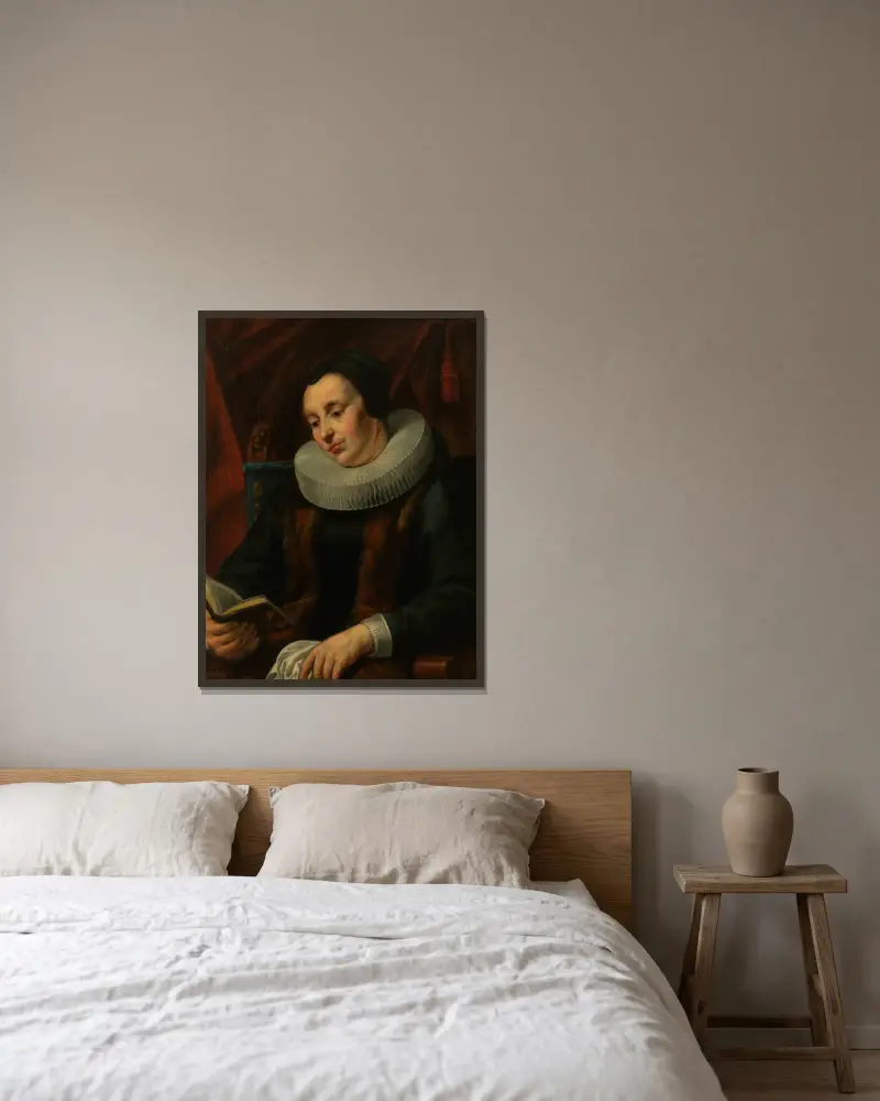 Porträtt av en kvinna av Jacob Jordaens inramad på en vägg