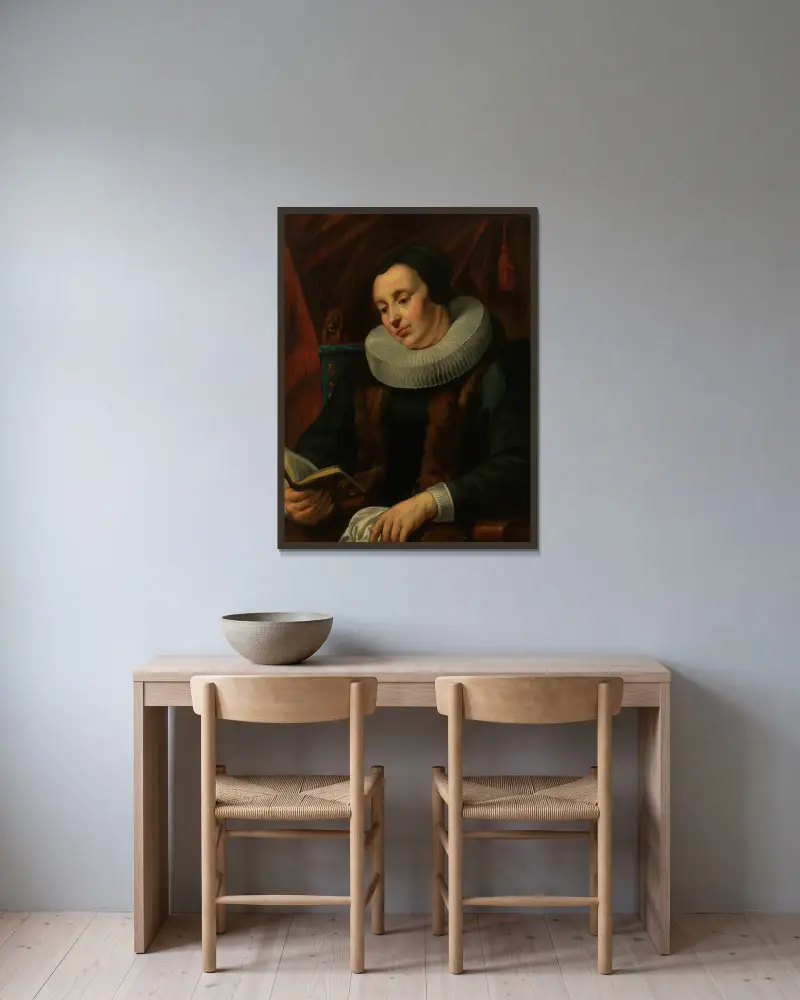 Porträtt av en kvinna av Jacob Jordaens inramad på en vägg