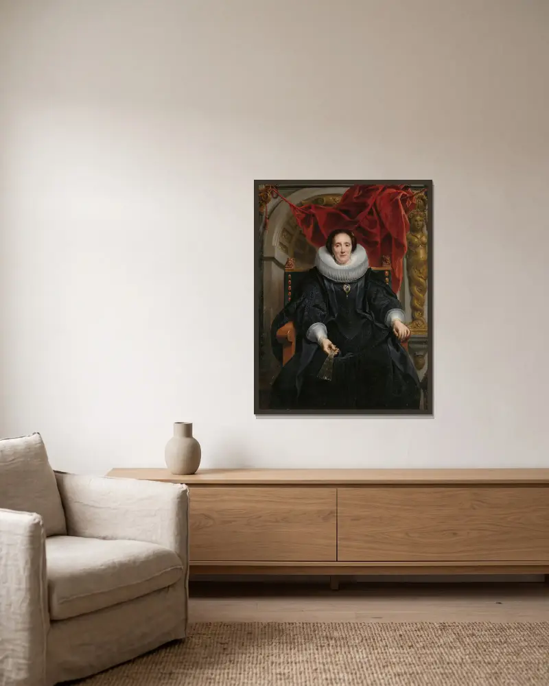 Porträtt av Catharina Behaghel av Jacob Jordaens inramad på en vägg