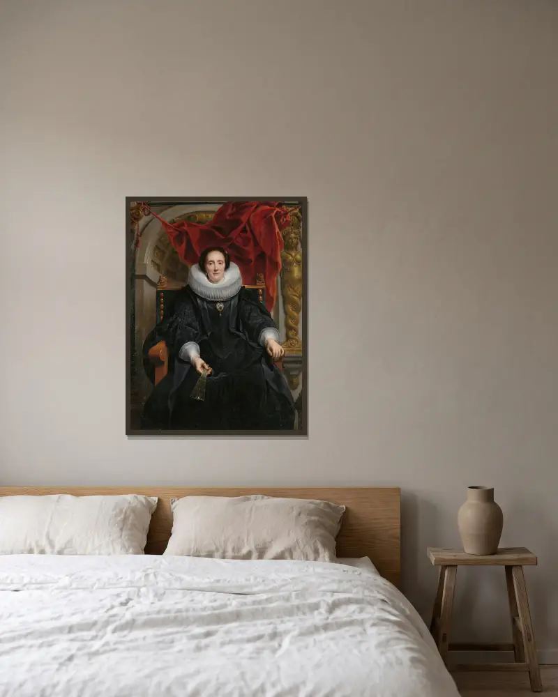 Porträtt av Catharina Behaghel av Jacob Jordaens inramad på en vägg