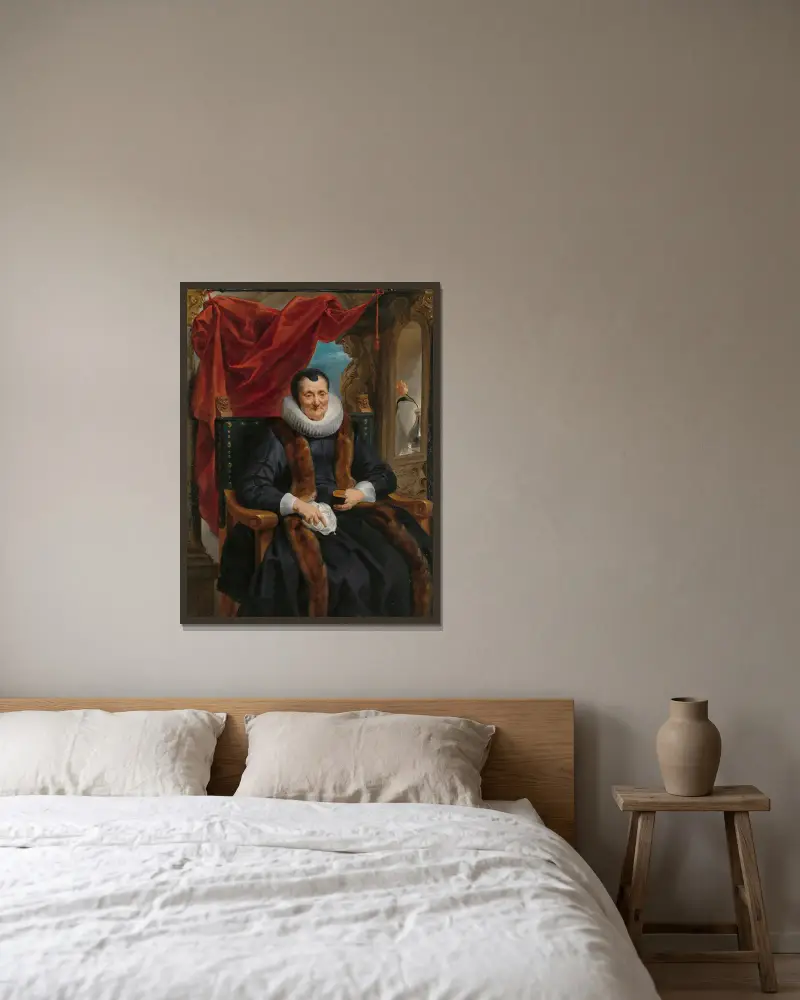 Porträtt av Magdalena de Cuyper av Jacob Jordaens inramad på en vägg
