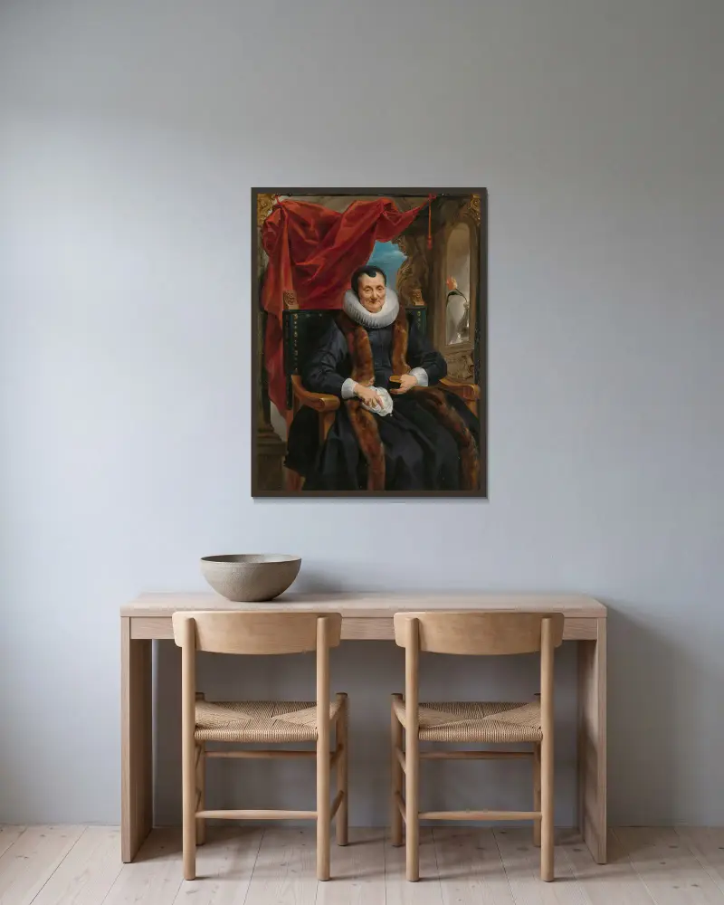 Porträtt av Magdalena de Cuyper av Jacob Jordaens inramad på en vägg