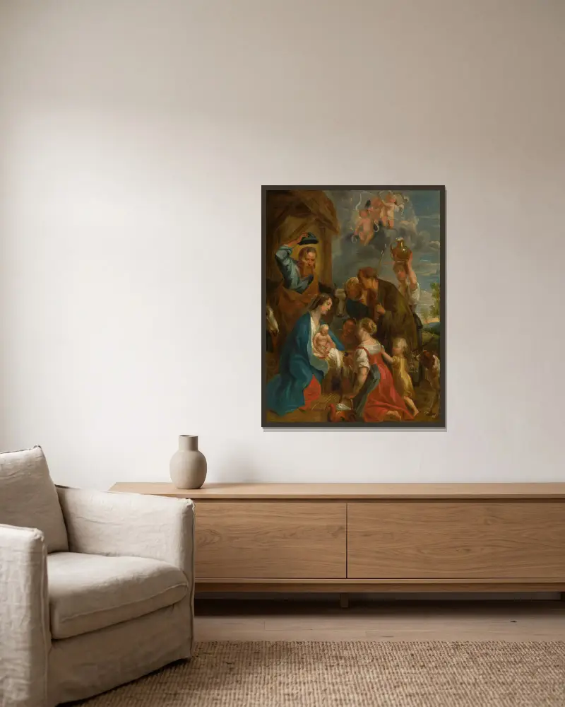 Pokłon pasterzy – nr 1, Jacob Jordaens w ramie na ścianie