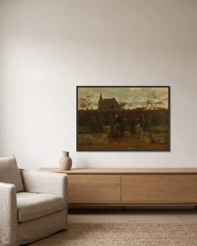 A Bleaching Field av Jacob Maris inramad på en vägg