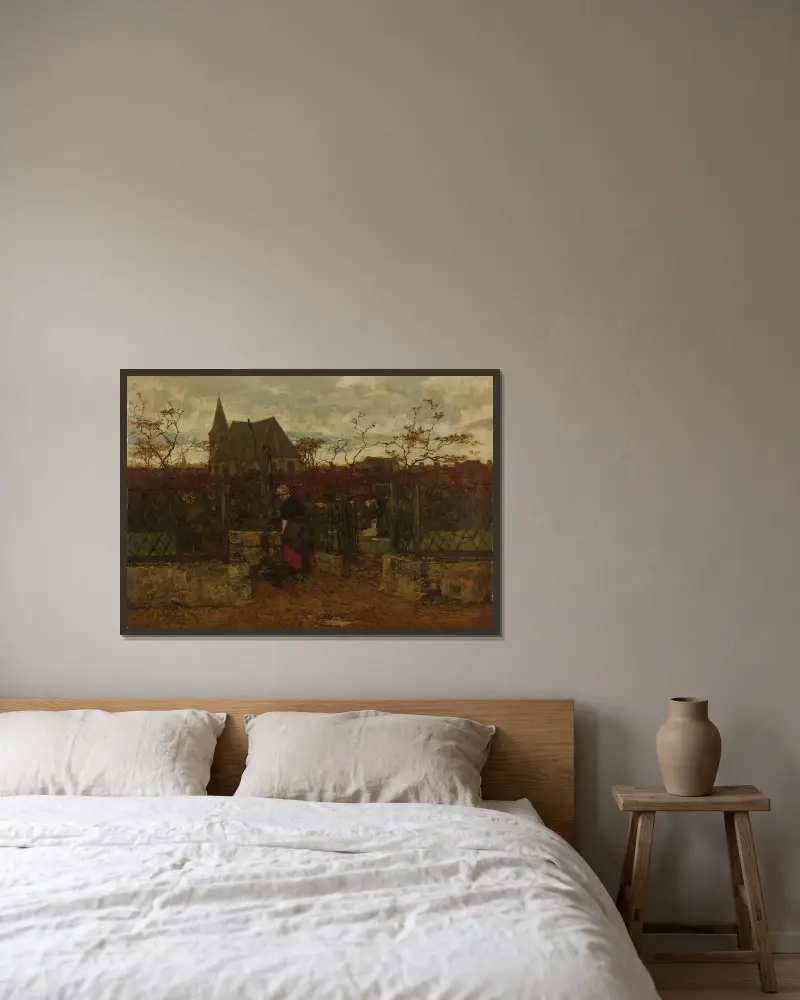 A Bleaching Field av Jacob Maris inramad på en vägg