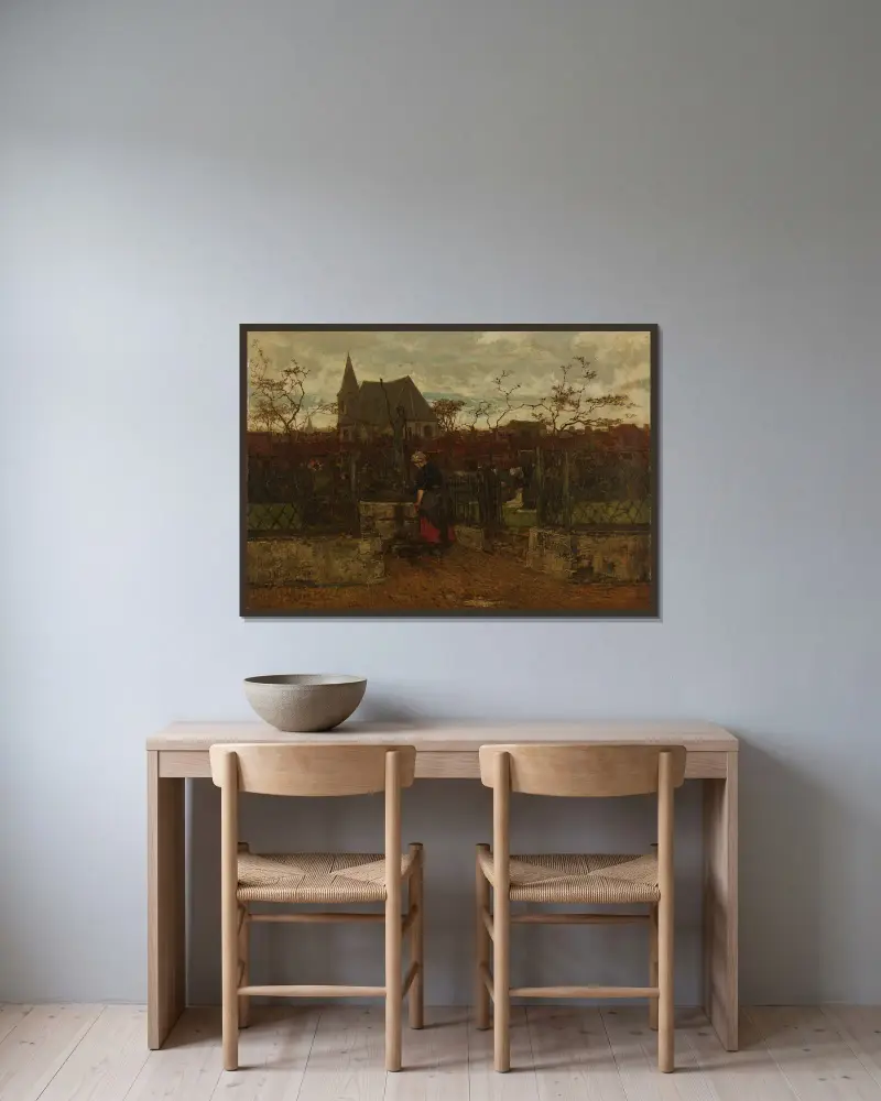 A Bleaching Field av Jacob Maris inramad på en vägg