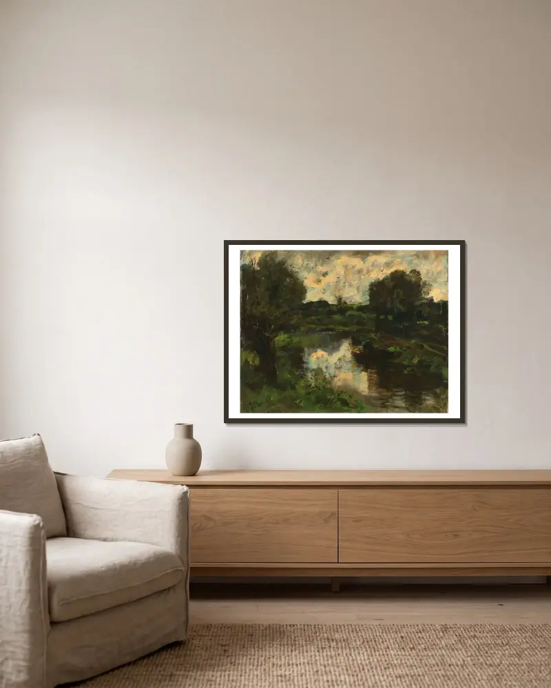 Polderlandschaft nach einem Gewitter von Jacob Maris gerahmt an einer Wand