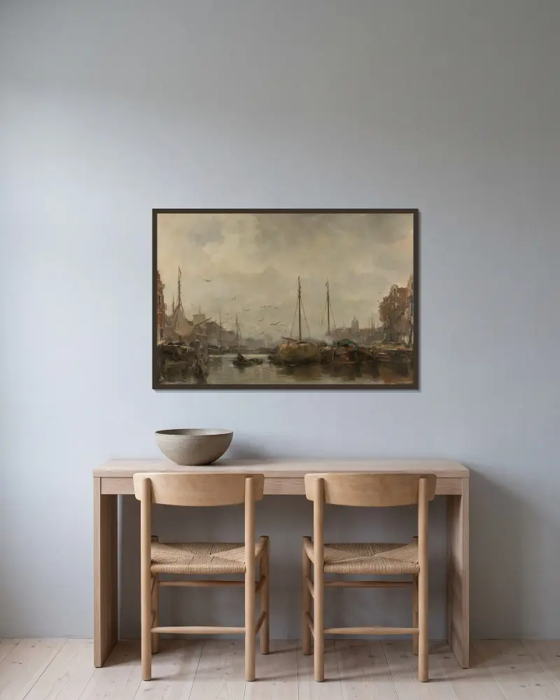 Městská veduta, Jacob Maris v rámu na stěně