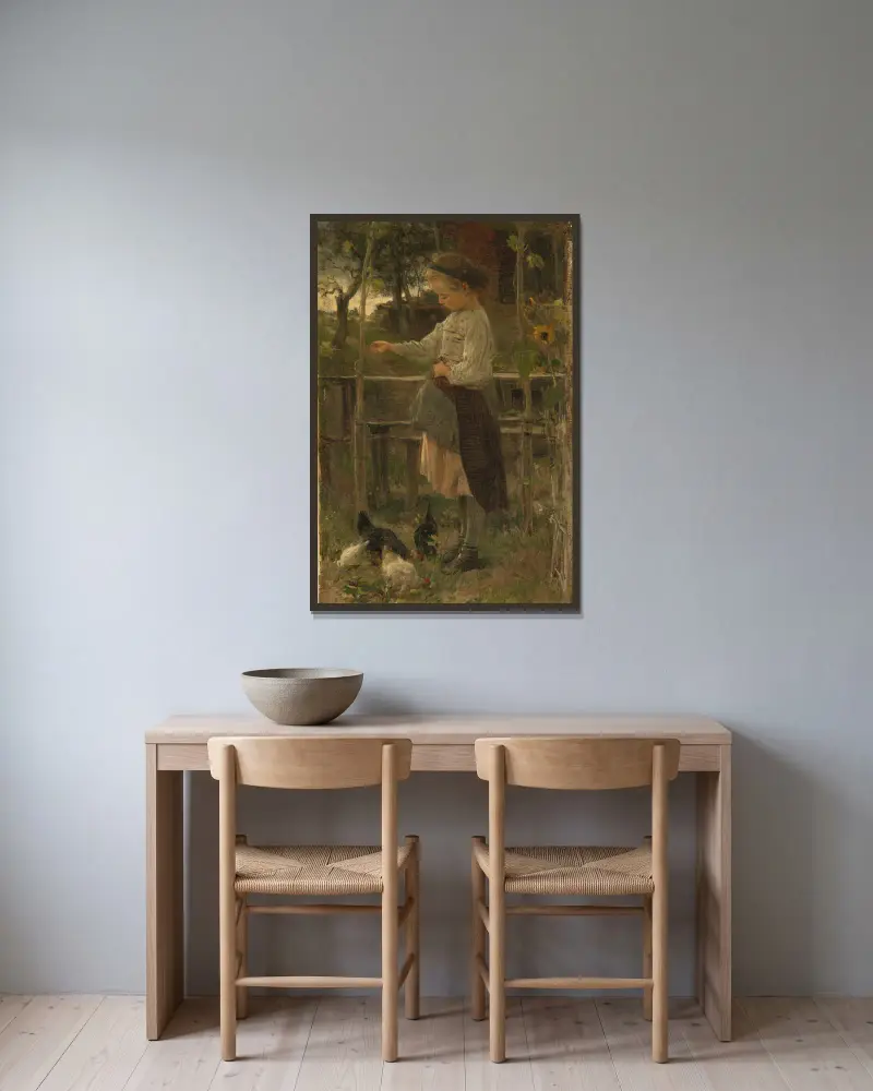 Hühnerfütterung von Jacob Maris gerahmt an einer Wand