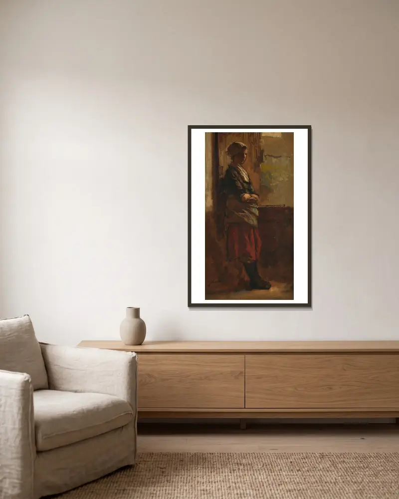 Mädchen an einer Türöffnung von Jacob Maris gerahmt an einer Wand