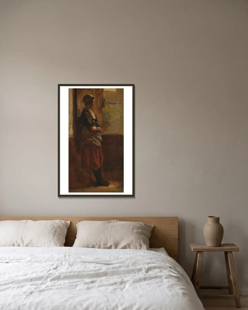 Mädchen an einer Türöffnung von Jacob Maris gerahmt an einer Wand