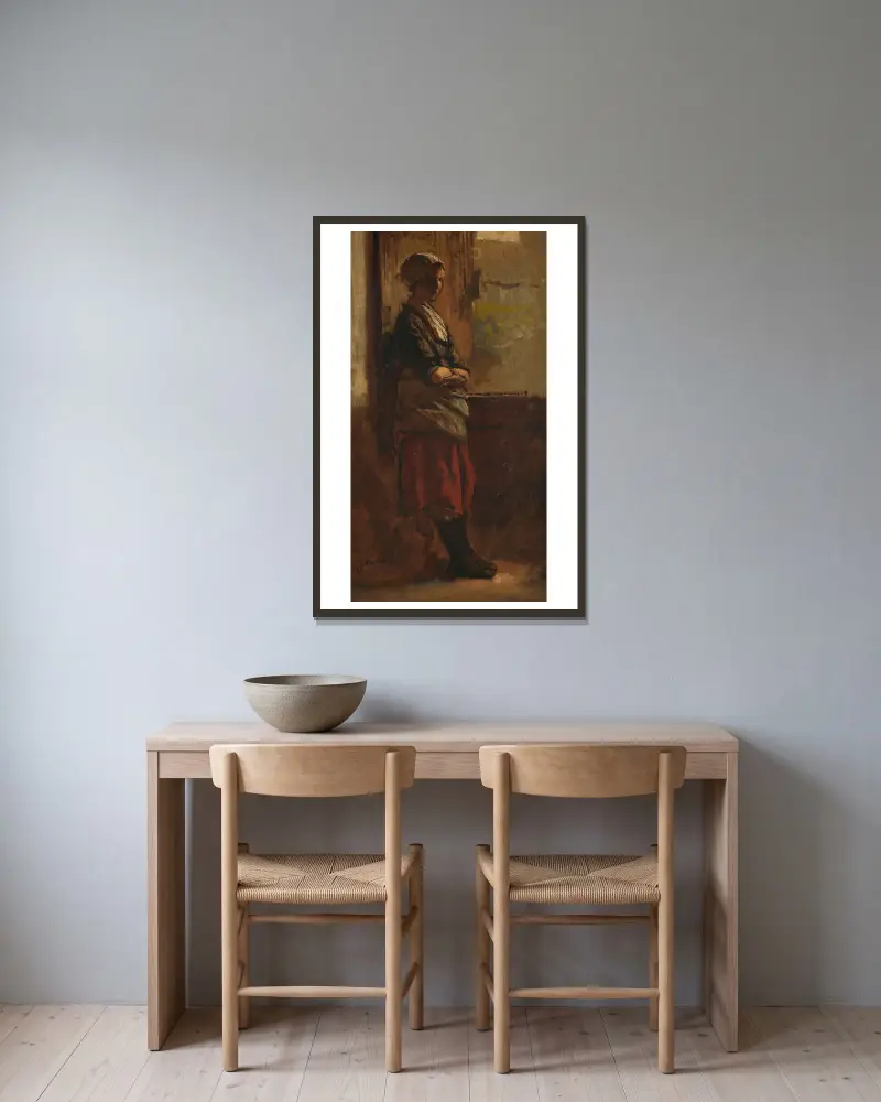 Mädchen an einer Türöffnung von Jacob Maris gerahmt an einer Wand