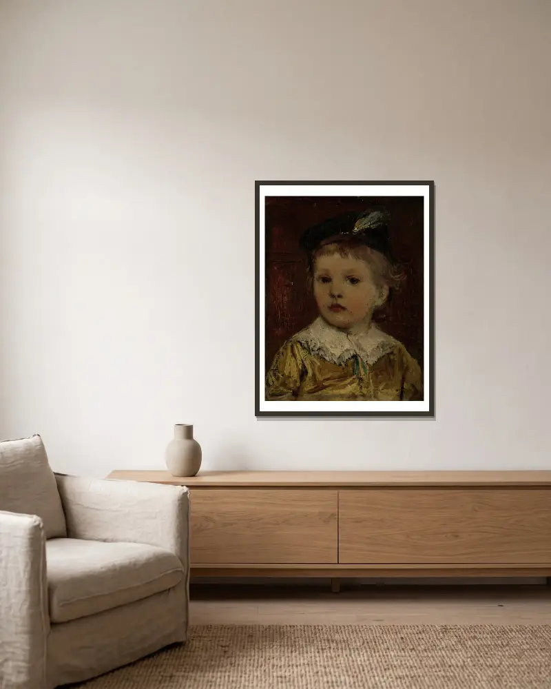 Porträtt av Willem, förmodligen Willem Matthijs Maris Jbzn, son till Jacob Maris av Jacob Maris inramad på en vägg