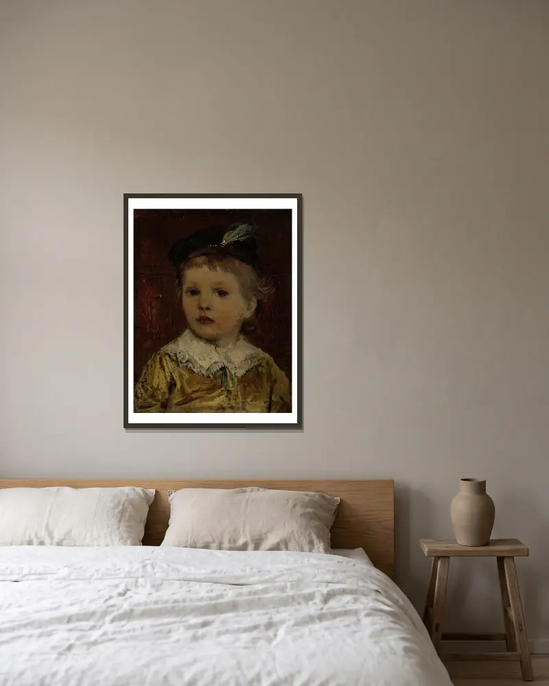 Porträtt av Willem, förmodligen Willem Matthijs Maris Jbzn, son till Jacob Maris av Jacob Maris inramad på en vägg