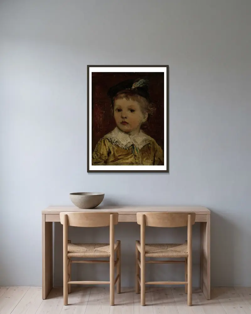Porträtt av Willem, förmodligen Willem Matthijs Maris Jbzn, son till Jacob Maris av Jacob Maris inramad på en vägg