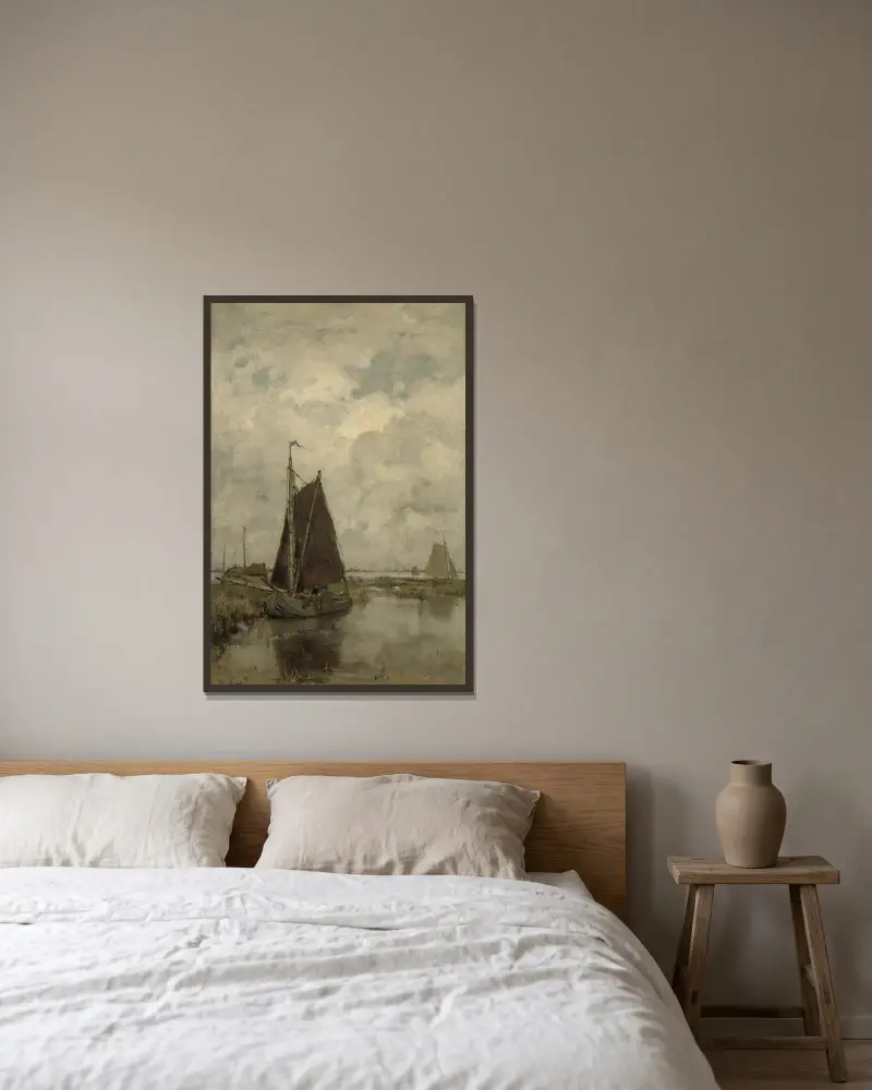 Ships in Dull Weather av Jacob Maris inramad på en vägg