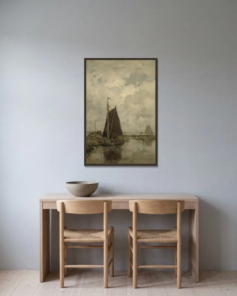 Ships in Dull Weather av Jacob Maris inramad på en vägg