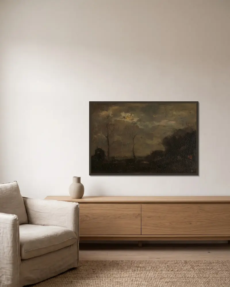 Vaart bij maanlicht av Jacob Maris inramad på en vägg