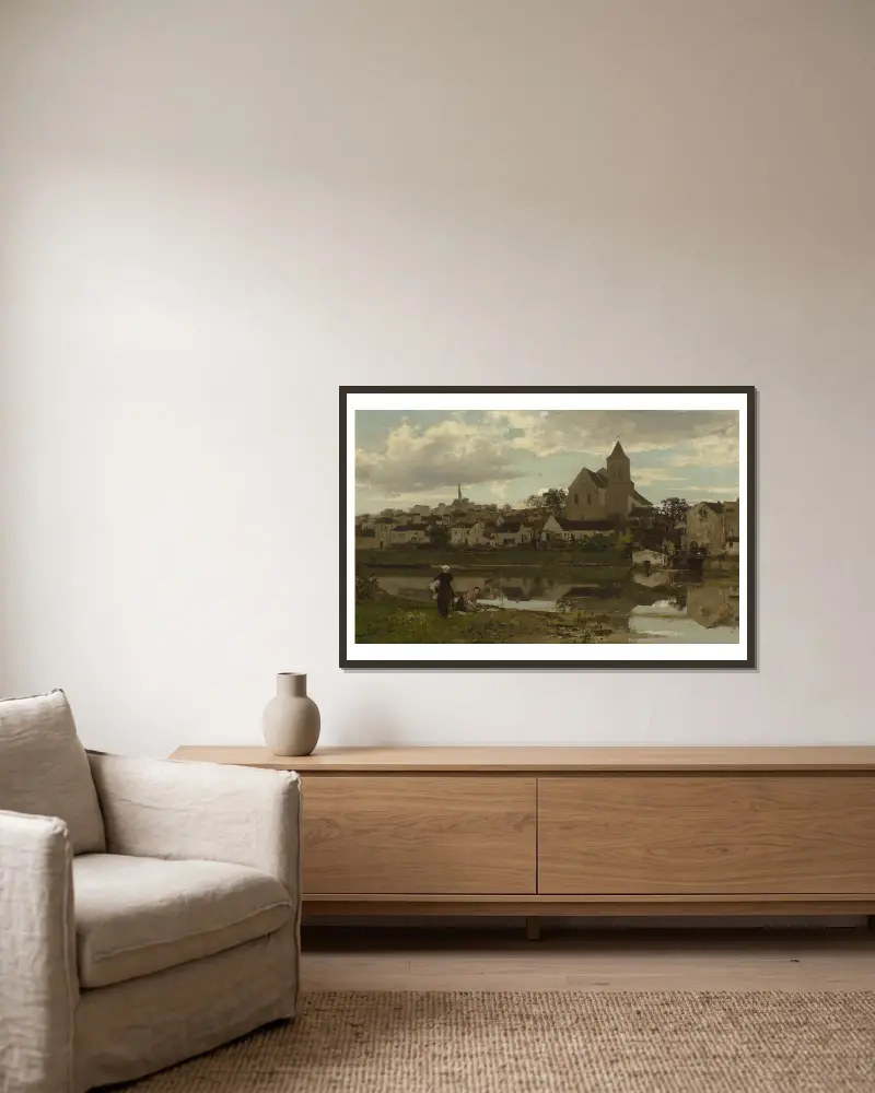 Pohled na Montigny-sur-Loing, Jacob Maris v rámu na stěně