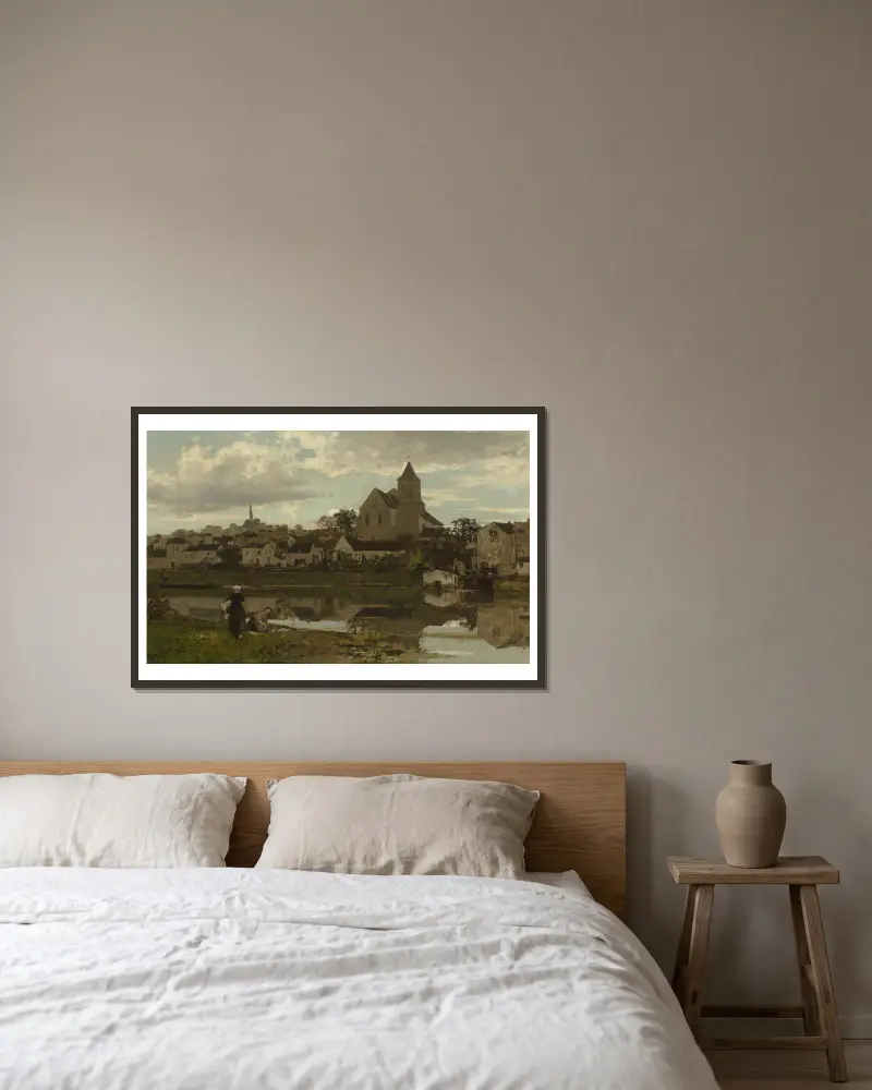 Pohled na Montigny-sur-Loing, Jacob Maris v rámu na stěně