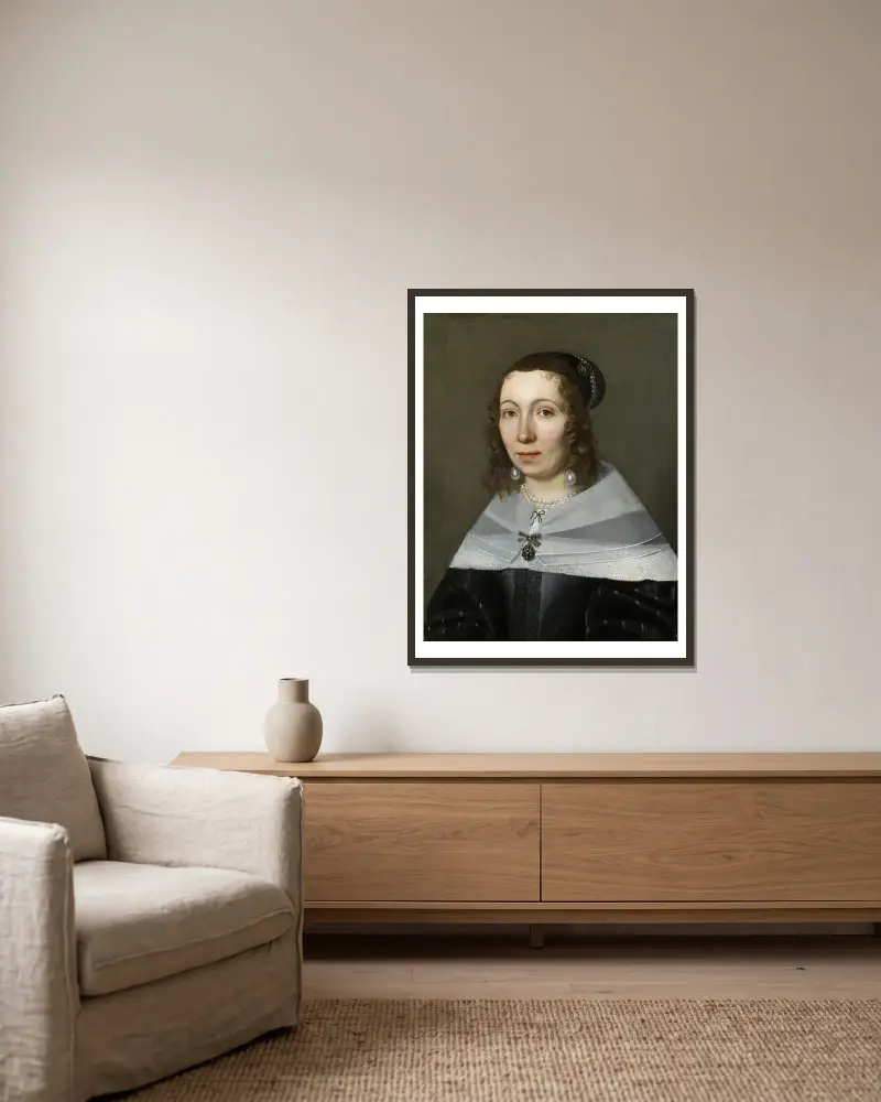 Porträtt av Maria Sibylla Merian av Jacob Marrel inramad på en vägg