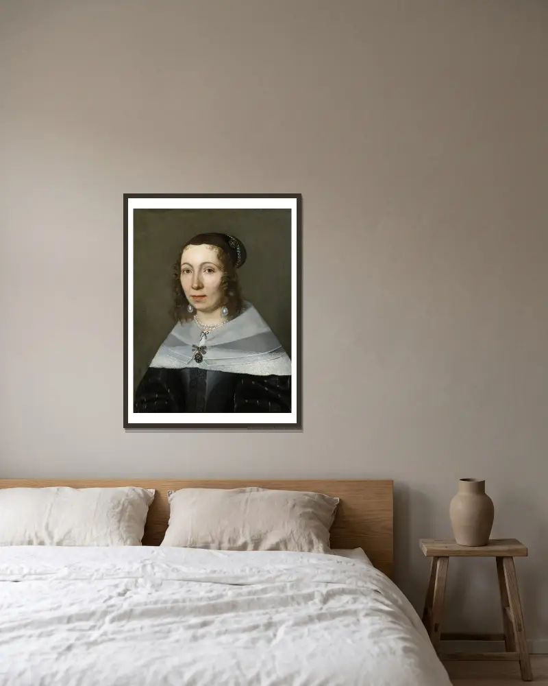 Porträtt av Maria Sibylla Merian av Jacob Marrel inramad på en vägg