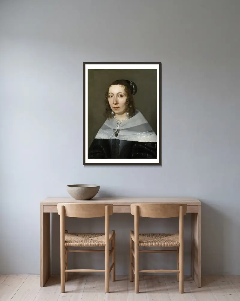 Porträtt av Maria Sibylla Merian av Jacob Marrel inramad på en vägg
