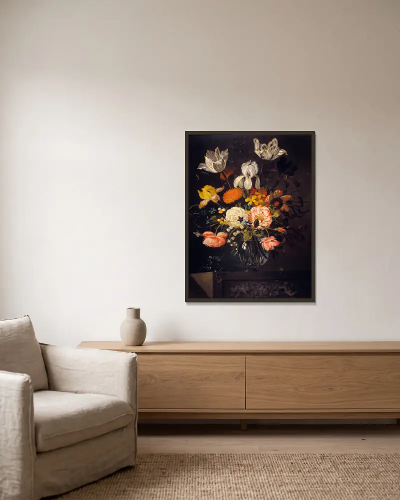 Blumenstillleben von Jacob Marrel gerahmt an einer Wand