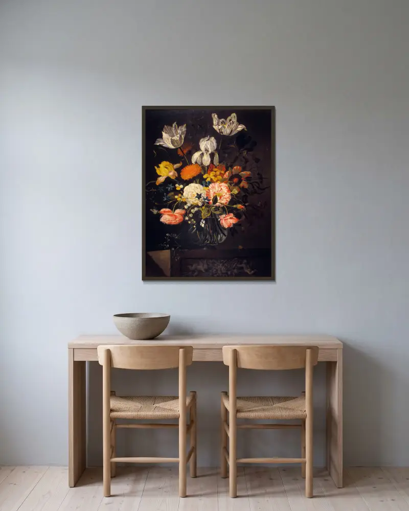 Blumenstillleben von Jacob Marrel gerahmt an einer Wand