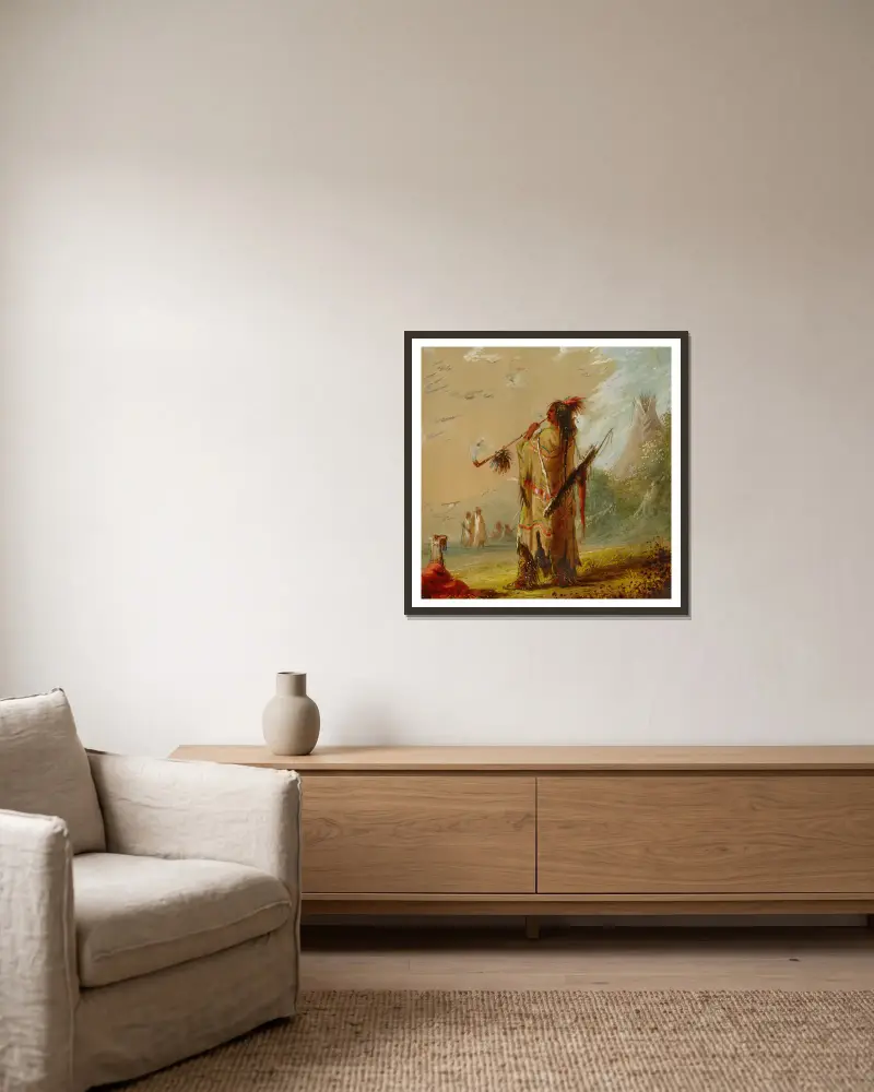 Ein rauchender Shoshone-Indianer von Alfred Jacob Miller gerahmt an einer Wand
