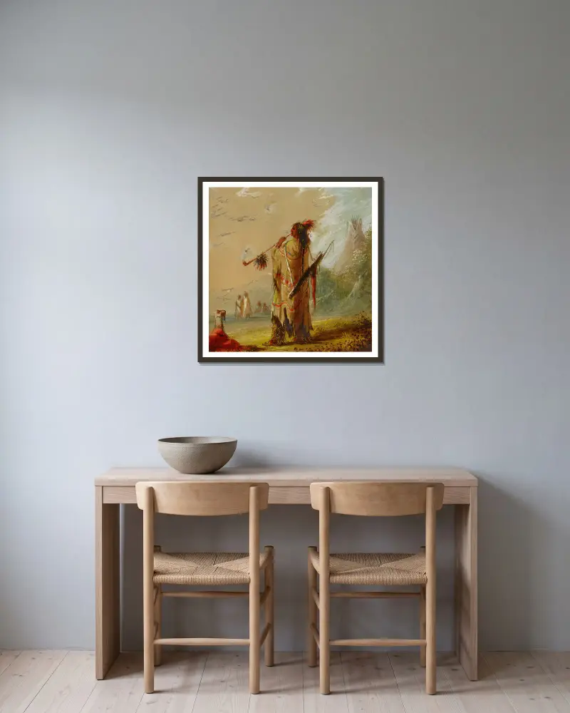 Ein rauchender Shoshone-Indianer von Alfred Jacob Miller gerahmt an einer Wand
