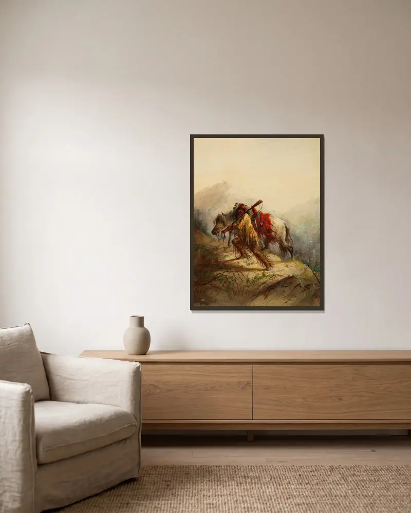 Die Skalplocke von Alfred Jacob Miller gerahmt an einer Wand