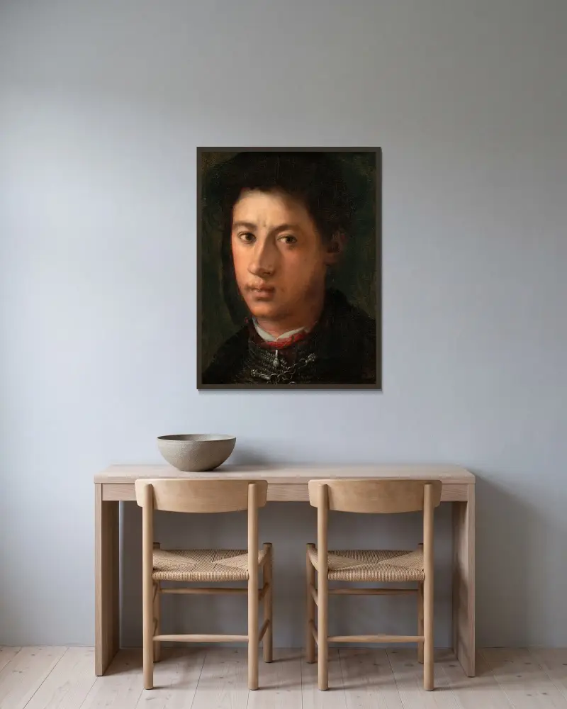 Alessandro de’ Medici av Pontormo (Jacopo Carucci) inramad på en vägg