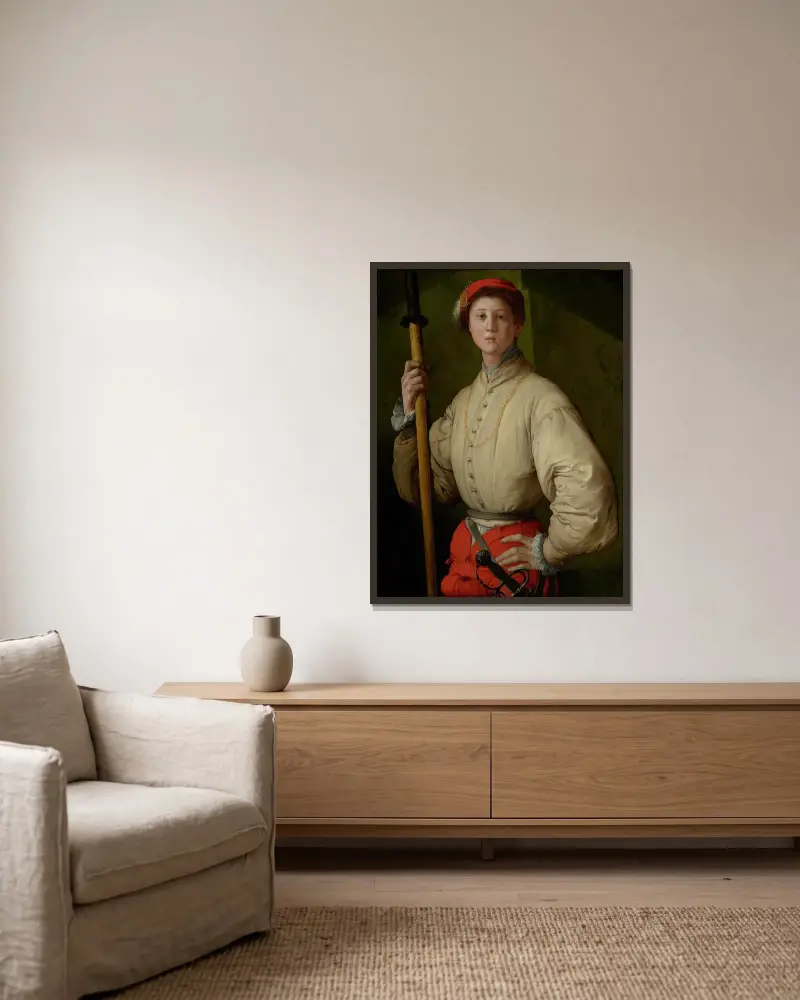 Porträtt av en hillebardiär av Pontormo (Jacopo Carucci) inramad på en vägg