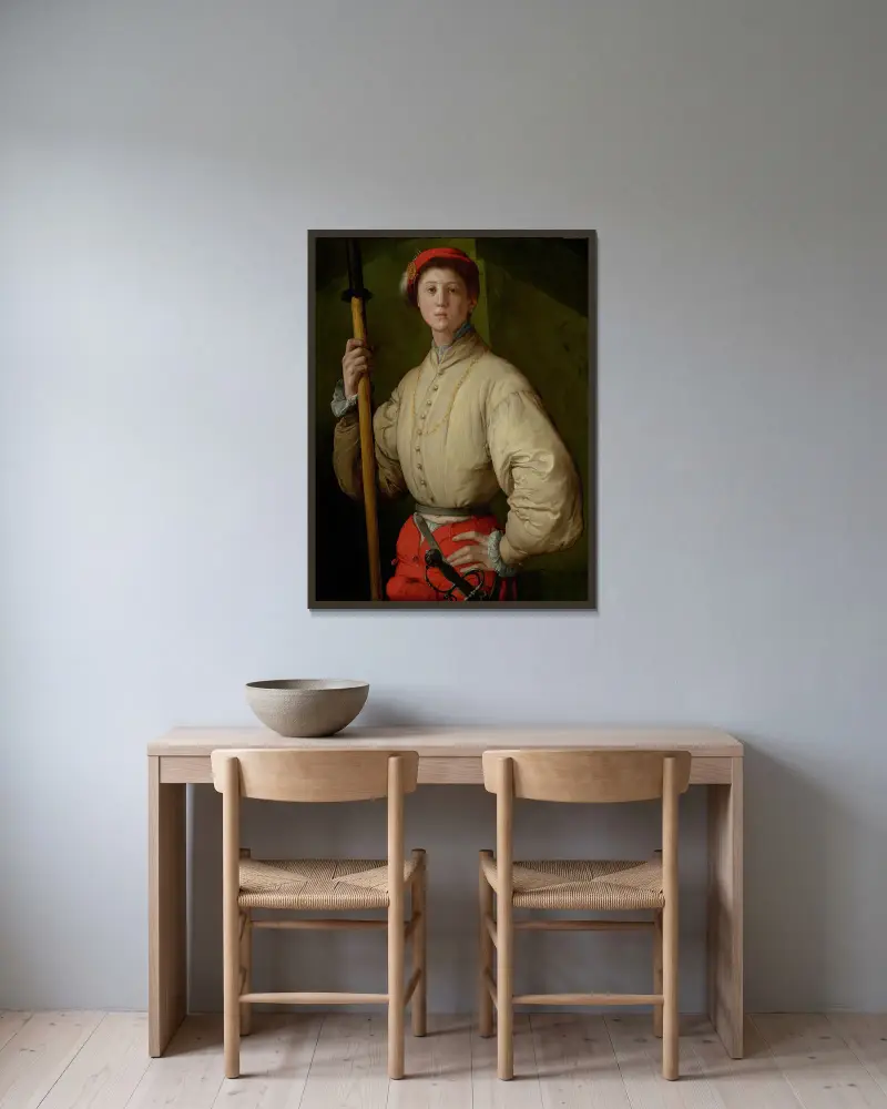 Porträtt av en hillebardiär av Pontormo (Jacopo Carucci) inramad på en vägg