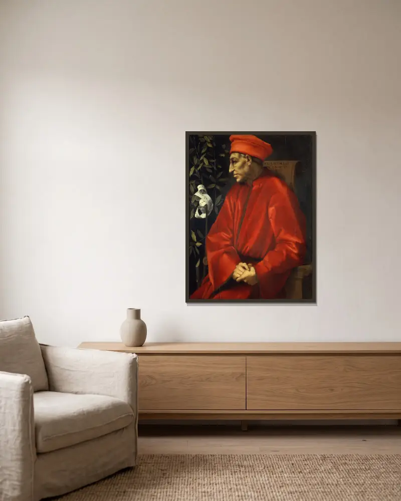 Porträtt av Cosimo de’ Medici den äldre av Pontormo (Jacopo Carucci) inramad på en vägg
