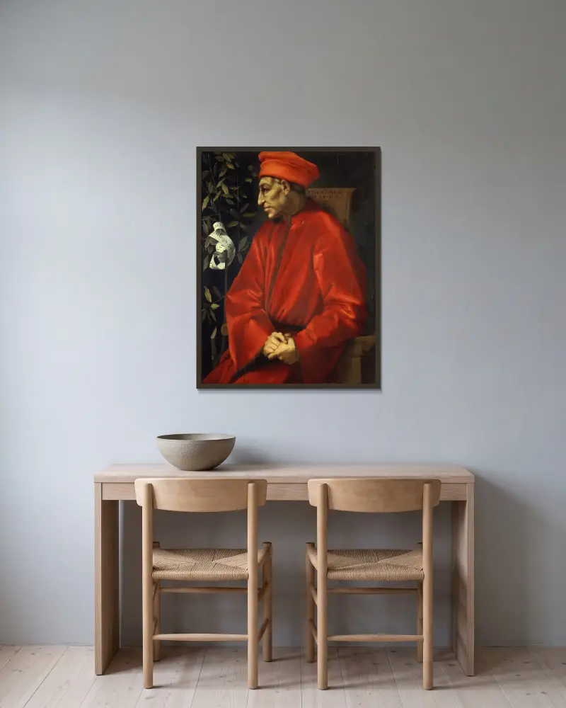 Porträtt av Cosimo de’ Medici den äldre av Pontormo (Jacopo Carucci) inramad på en vägg