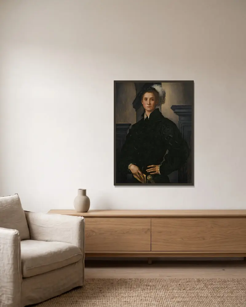 Porträtt av Cosimo I de Medici av Pontormo (Jacopo Carucci) inramad på en vägg