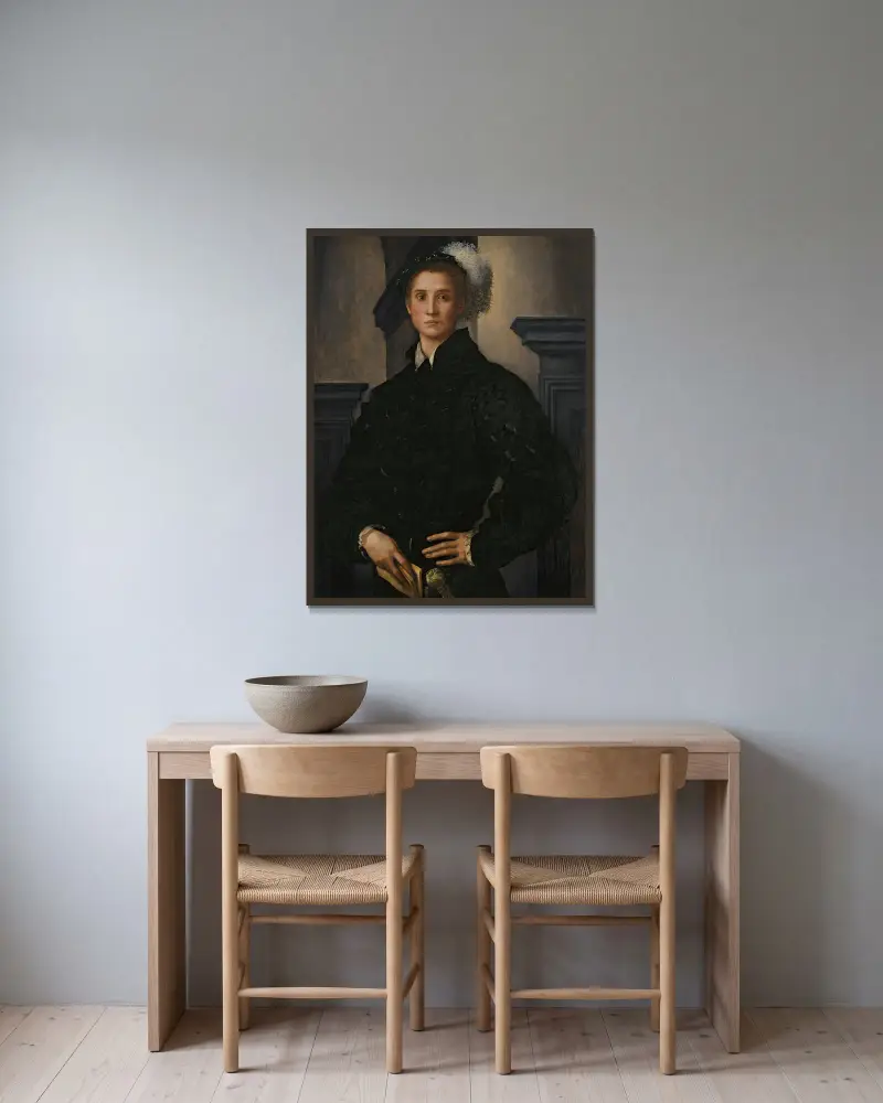 Porträtt av Cosimo I de Medici av Pontormo (Jacopo Carucci) inramad på en vägg