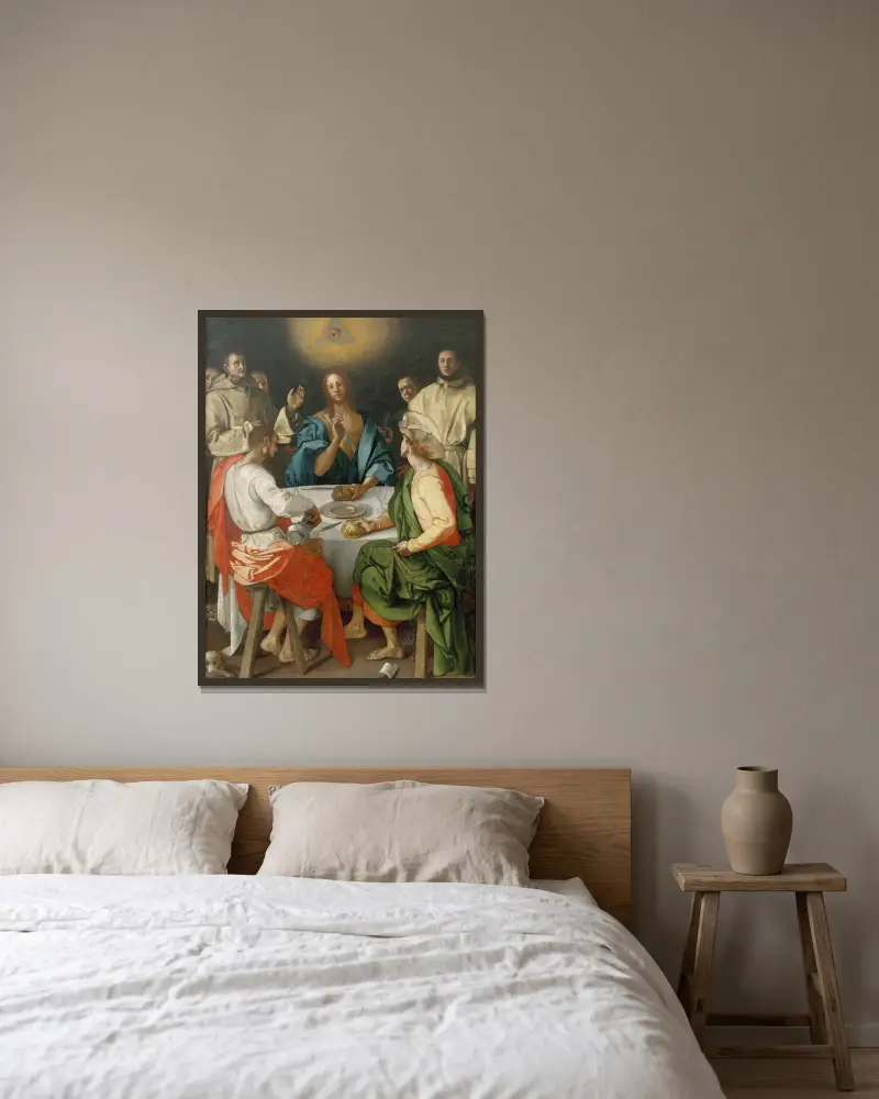 Supper at Emmaus av Pontormo (Jacopo Carucci) inramad på en vägg