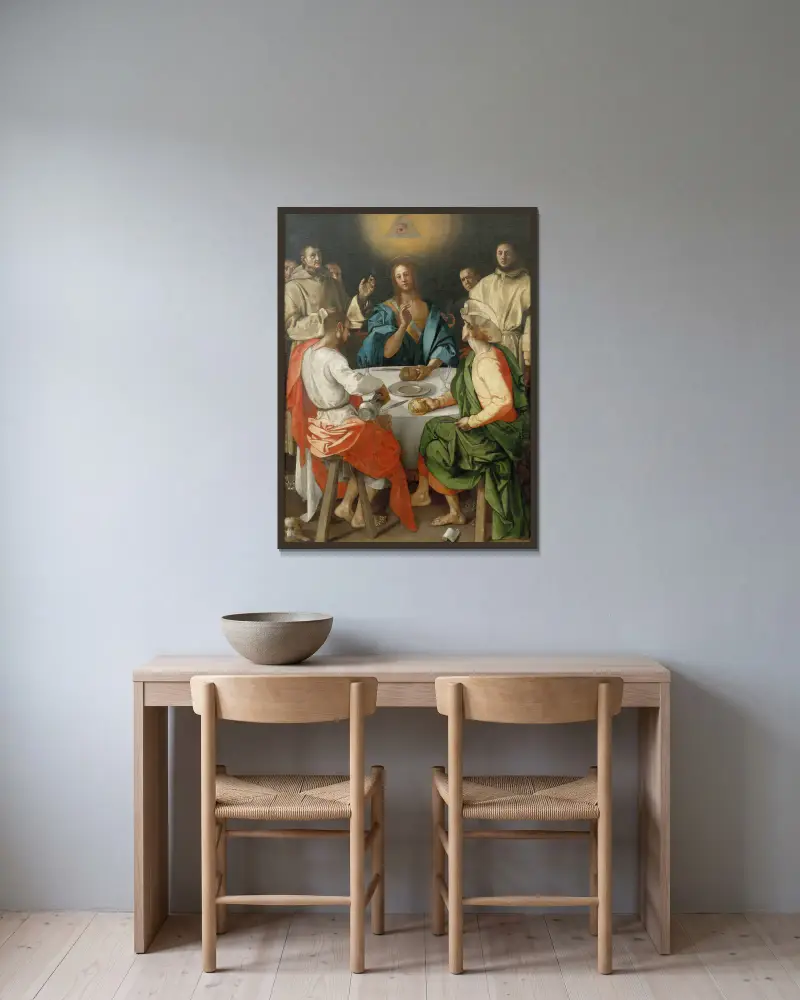 Supper at Emmaus av Pontormo (Jacopo Carucci) inramad på en vägg