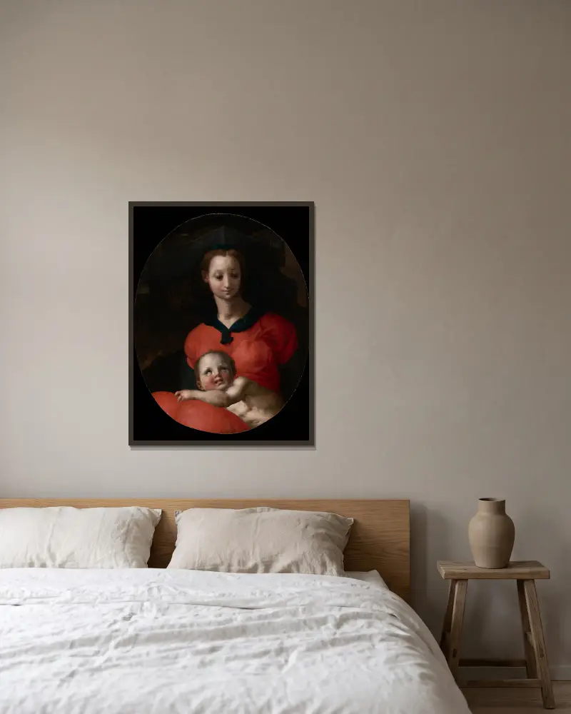 Madonna mit Kind, bekannt als Madonna del Libro von Pontormo (Jacopo Carucci) gerahmt an einer Wand