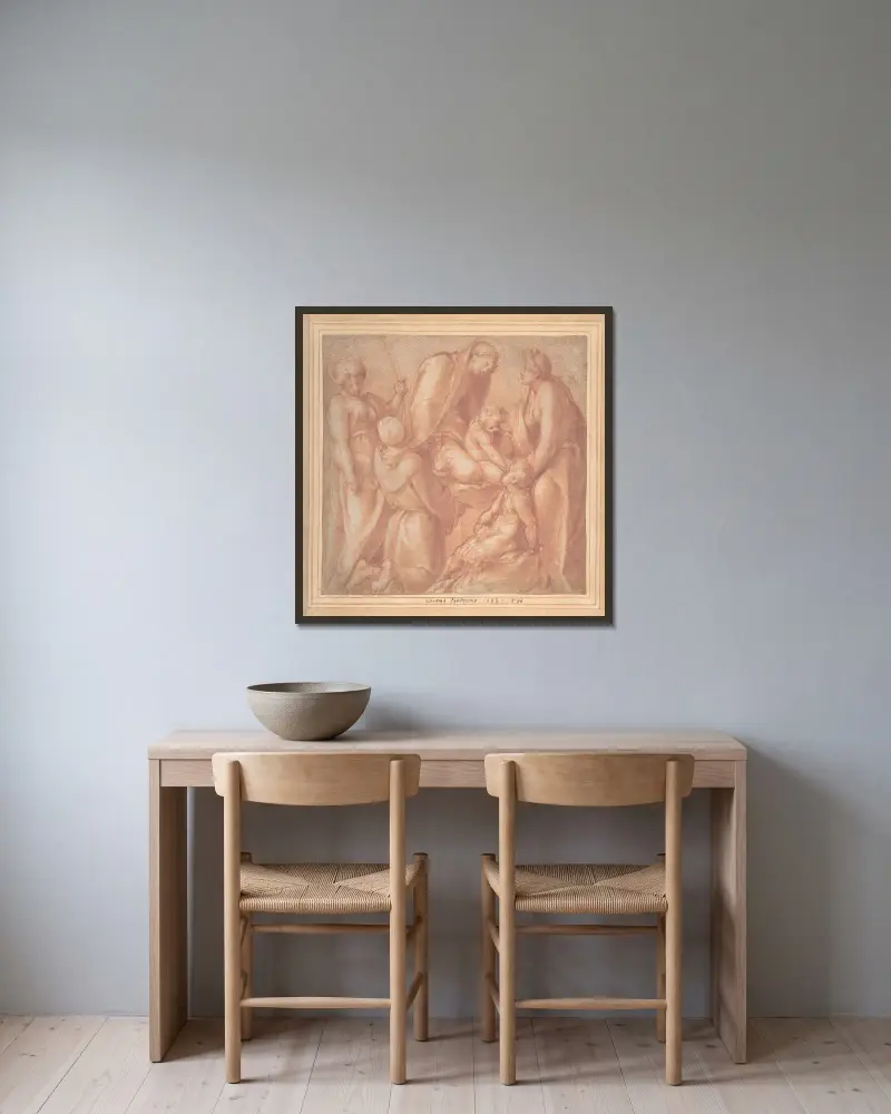 Jungfrun och barnet med Sankta Elisabet, Johannes Döparen som barn, Antonius av Padua och en kvinnlig martyr av Pontormo (Jacopo Carucci) inramad på en vägg