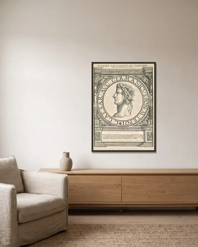 Caligula von Jacopo Strada gerahmt an einer Wand