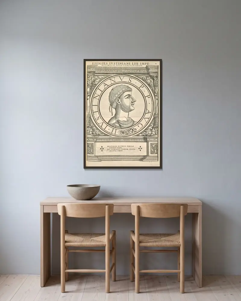 Justinian I. von Jacopo Strada gerahmt an einer Wand