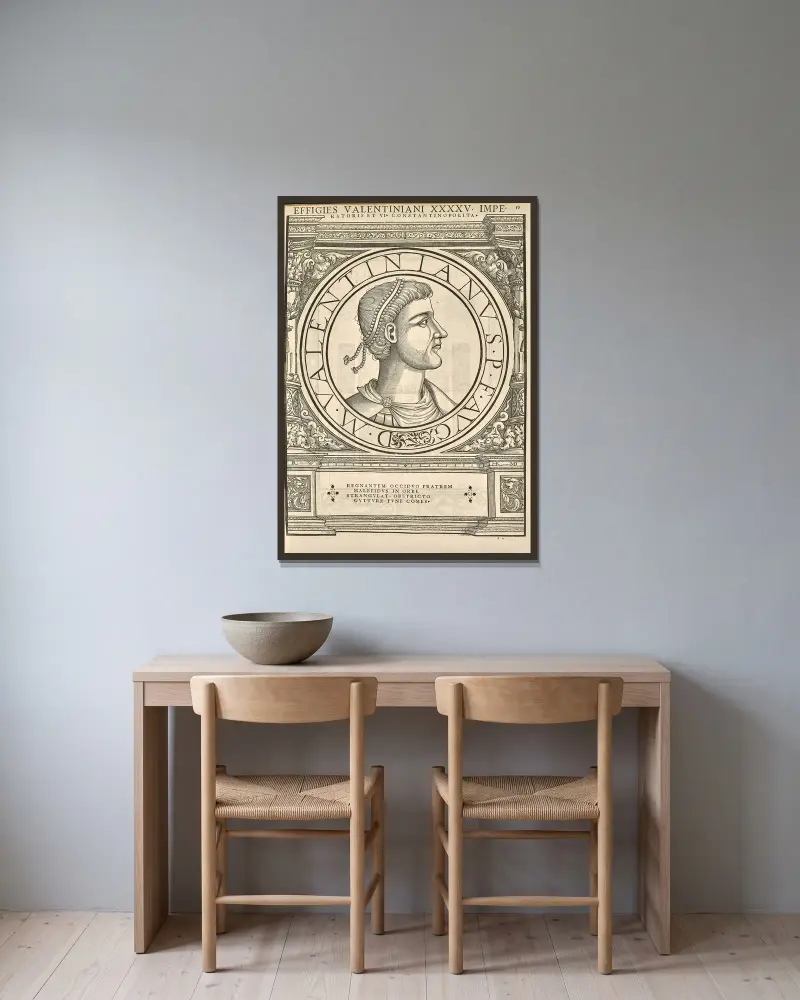 Valentinian II av Jacopo Strada inramad på en vägg