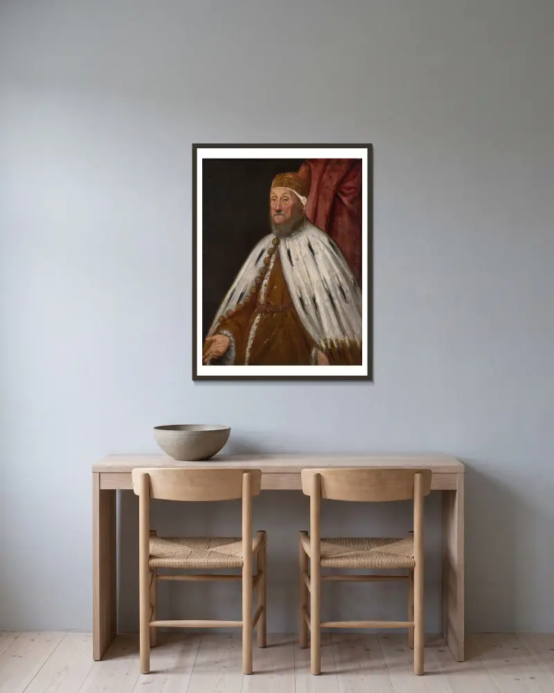 Doge Pietro Loredano av Jacopo Tintoretto inramad på en vägg
